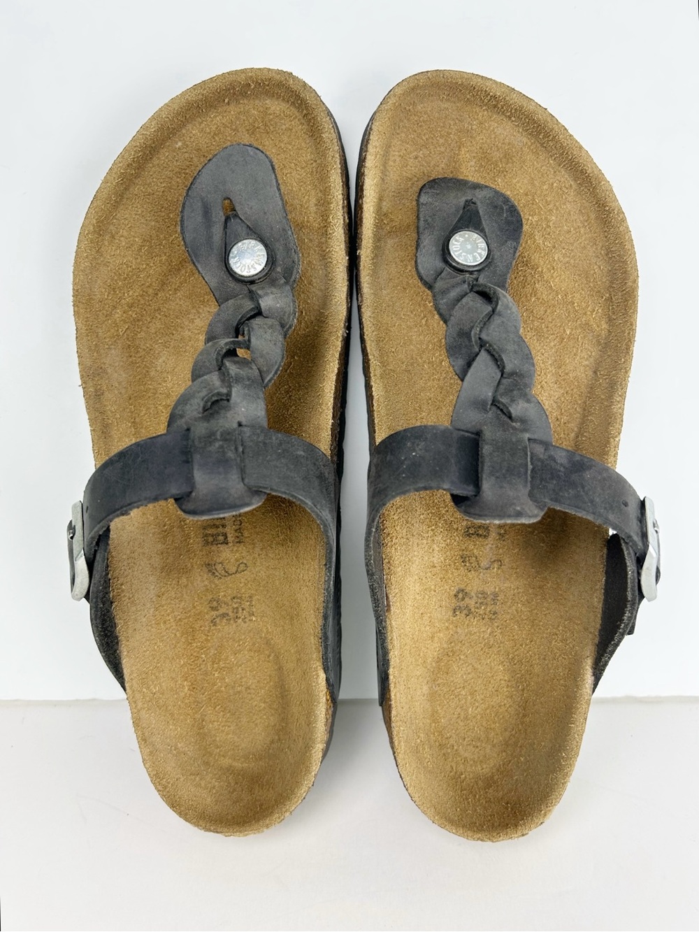Birkenstock Gizeh Black Oiled Braided Leather Thong Sandals EU 39 US L 8